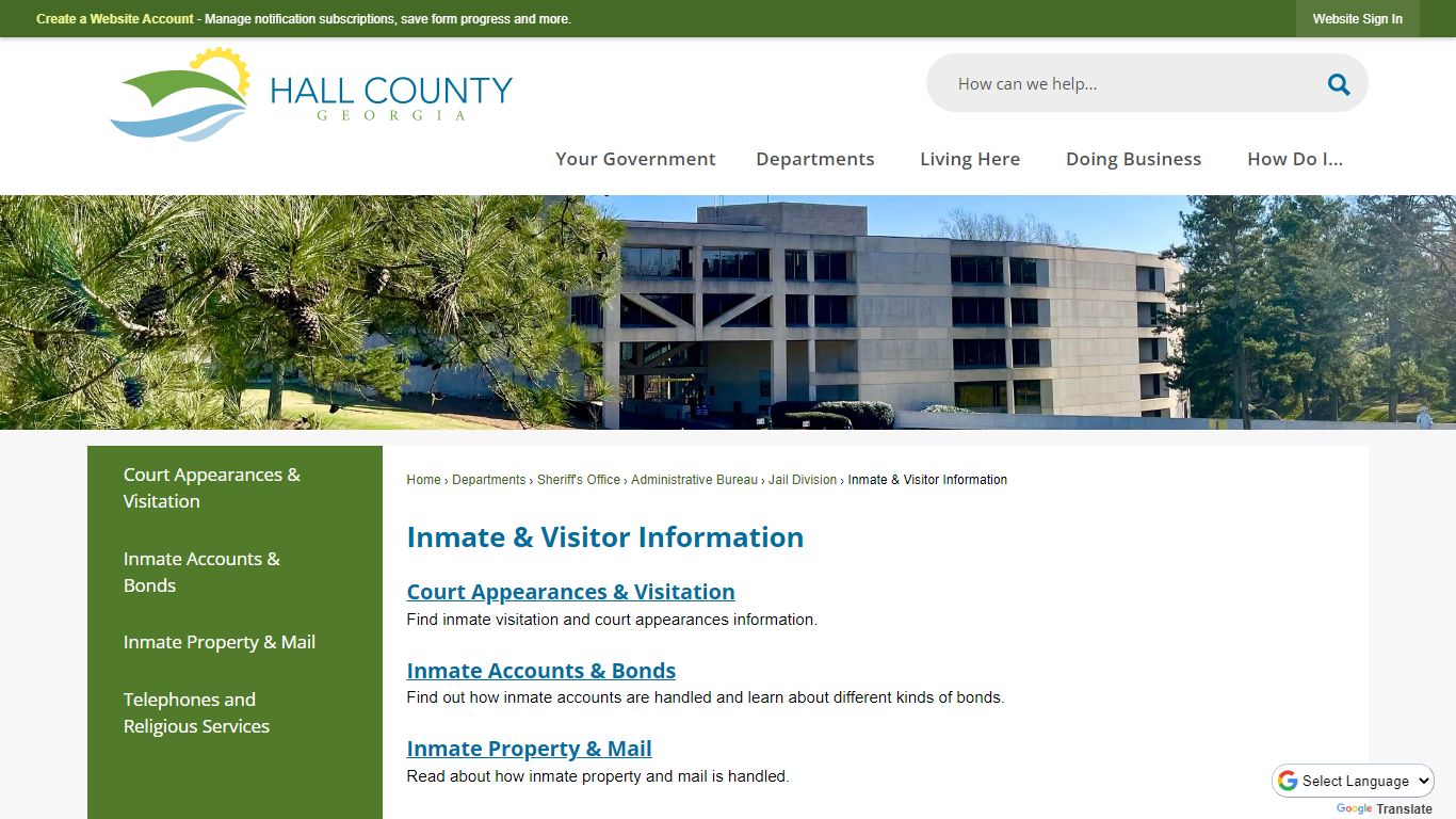 Inmate & Visitor Information | Hall County, GA - Official Website